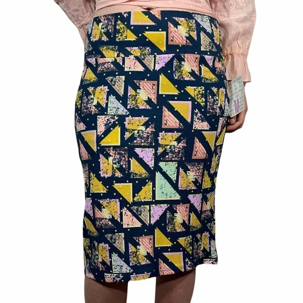 Lula Roe Blue and Yellow Triangle Pattern Skirt